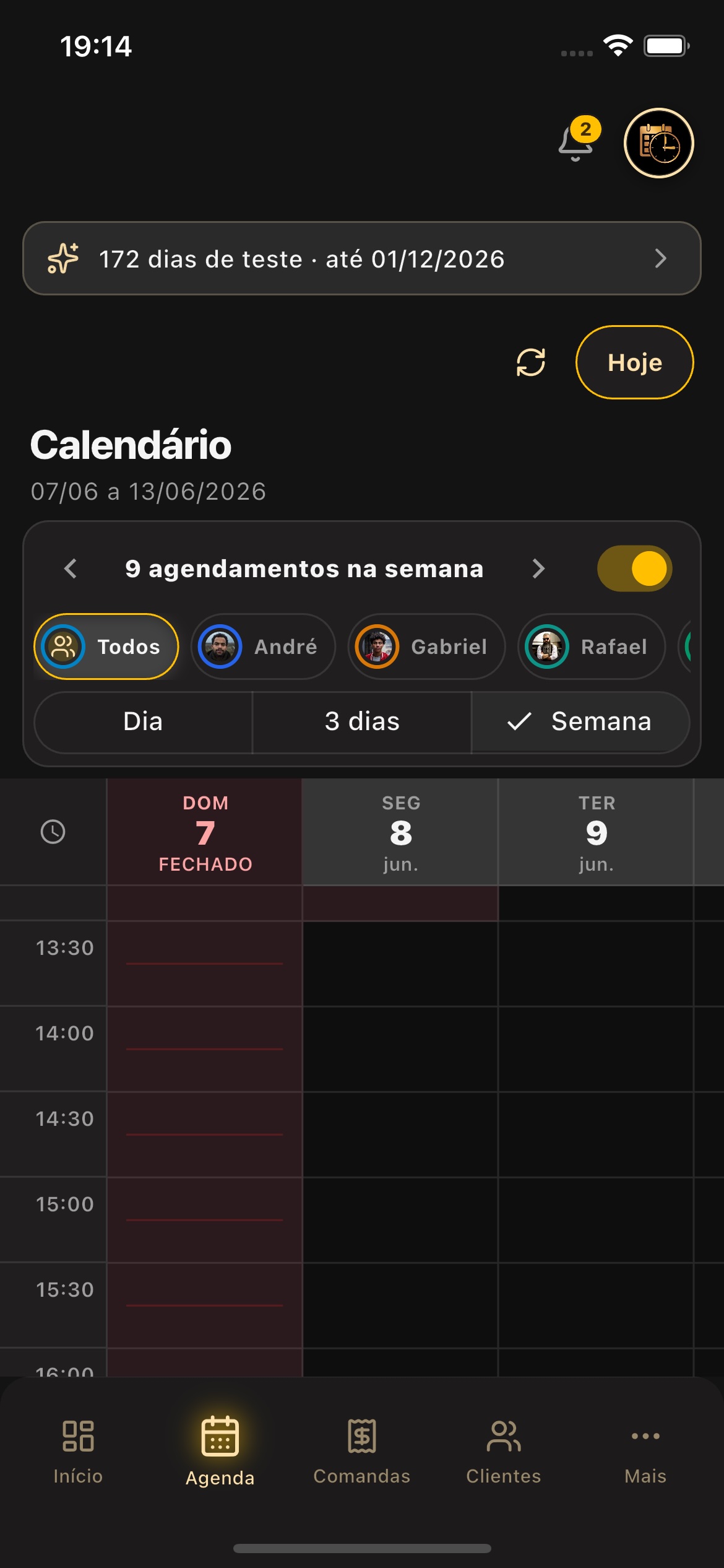 Tela do sistema Barba na Hora - Agenda